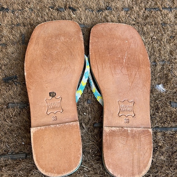 French Connection Beaded Leather Sandals Beach Spring Summer Bohemian Vibes 38 - Picture 4 of 5